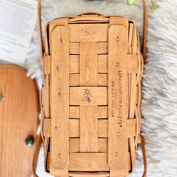 Vtg Longaberger Seasons Greetings Basket w/Liner Protector 1992 Christmas green - Picture 14 of 16